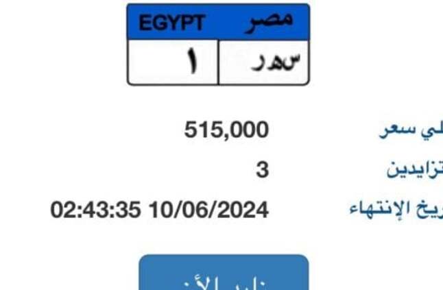 طرح لوحة "س ه ر- 1" المميزة للمزايدة وسعرها يتخطى نصف مليون جنيه - اليوم السابع