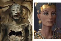 صورة تخيلية  بناءً على مومياء يعتقد أنها للملكة نفرتيتى، وموجودة فى المتحف المصرى، وتعود الصورة إلى باحثين فى قناة "هيستورى تشانل"
