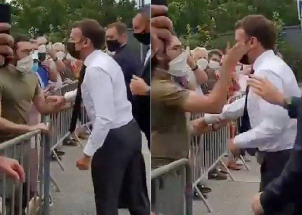 تعرض الرئيس الفرنسي مؤخرًا لموقف محرج خلال حضوره إحدى الفعاليات في العاصمة باريس بعدما وجه له أحد الحاضرين صفعة قوية على وجهه
