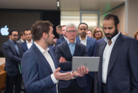 قام سمو الأمير محمد بن سلمان بزيارة مقر شركة آبل للاطلاع على العروض التقنية في مجالات التعليم والصحة والتسويق